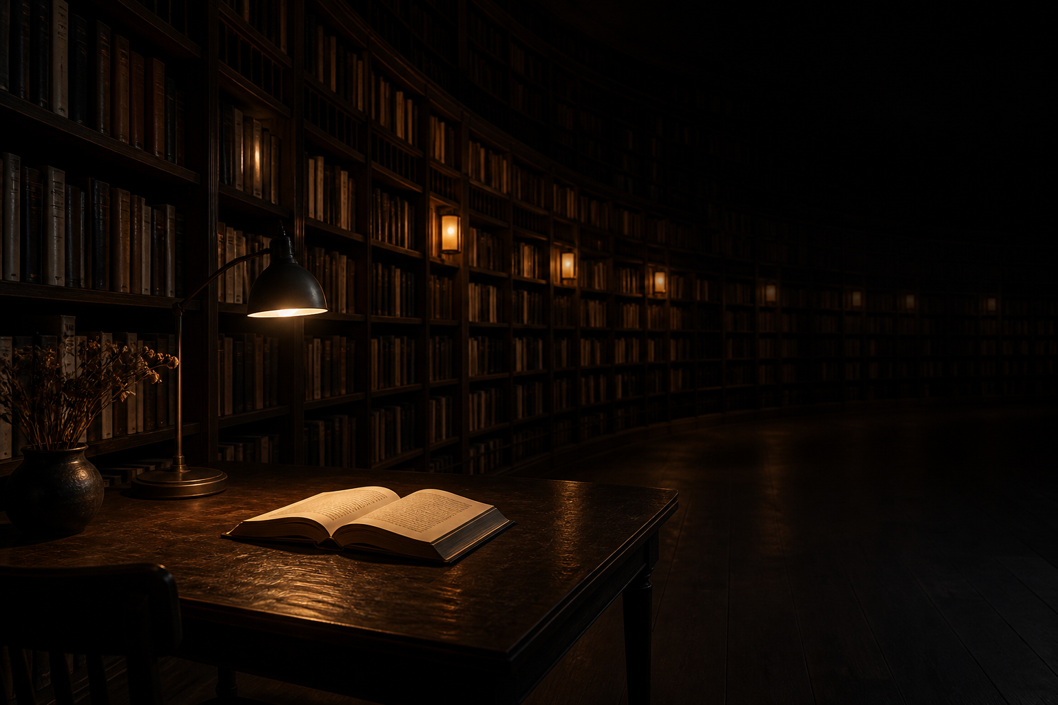 نویسنده‌ای در فضای آرام کتابخانه